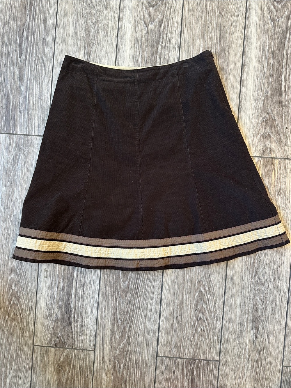 Boden Dark Brown Corduroy A-Line Skirt with Cream & Brown Stripe CUTE 14